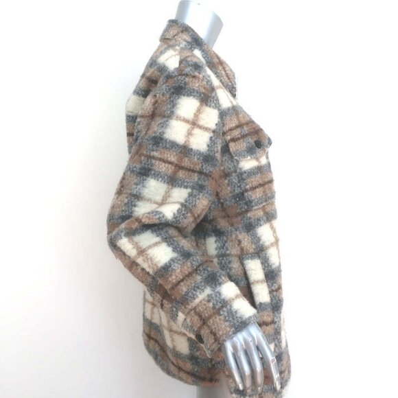 Isabel Marant Etoile Gaston Plaid Shirt Jacket Brown/Cream Wool-Blend Size 42 - Picture 4 of 9